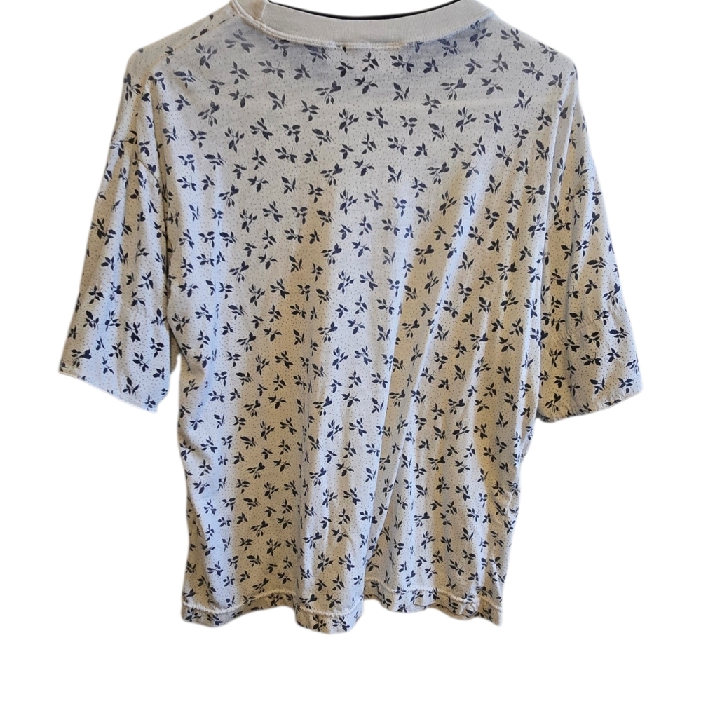 Vintage 90's Curiosity's Cats White and Blue Floral Style Patterned Short - Picture 4 of 4